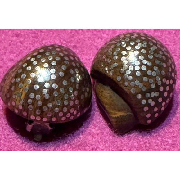 Patricia Von Musulin Vintage Clip-On Earrings Lignum Vitae Wood Sterling Silver - Picture 2 of 6